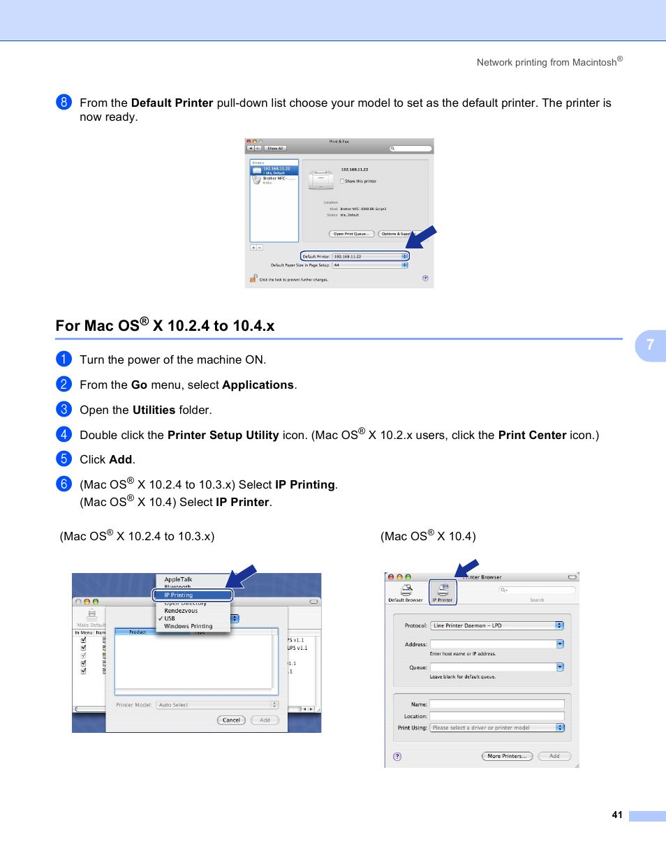 For mac os® x 10.2.4 to 10.4.x, For mac os, X 10.2.4 to 10.4.x | Brother MFC-9440CN User Manual | Page 49 / 103