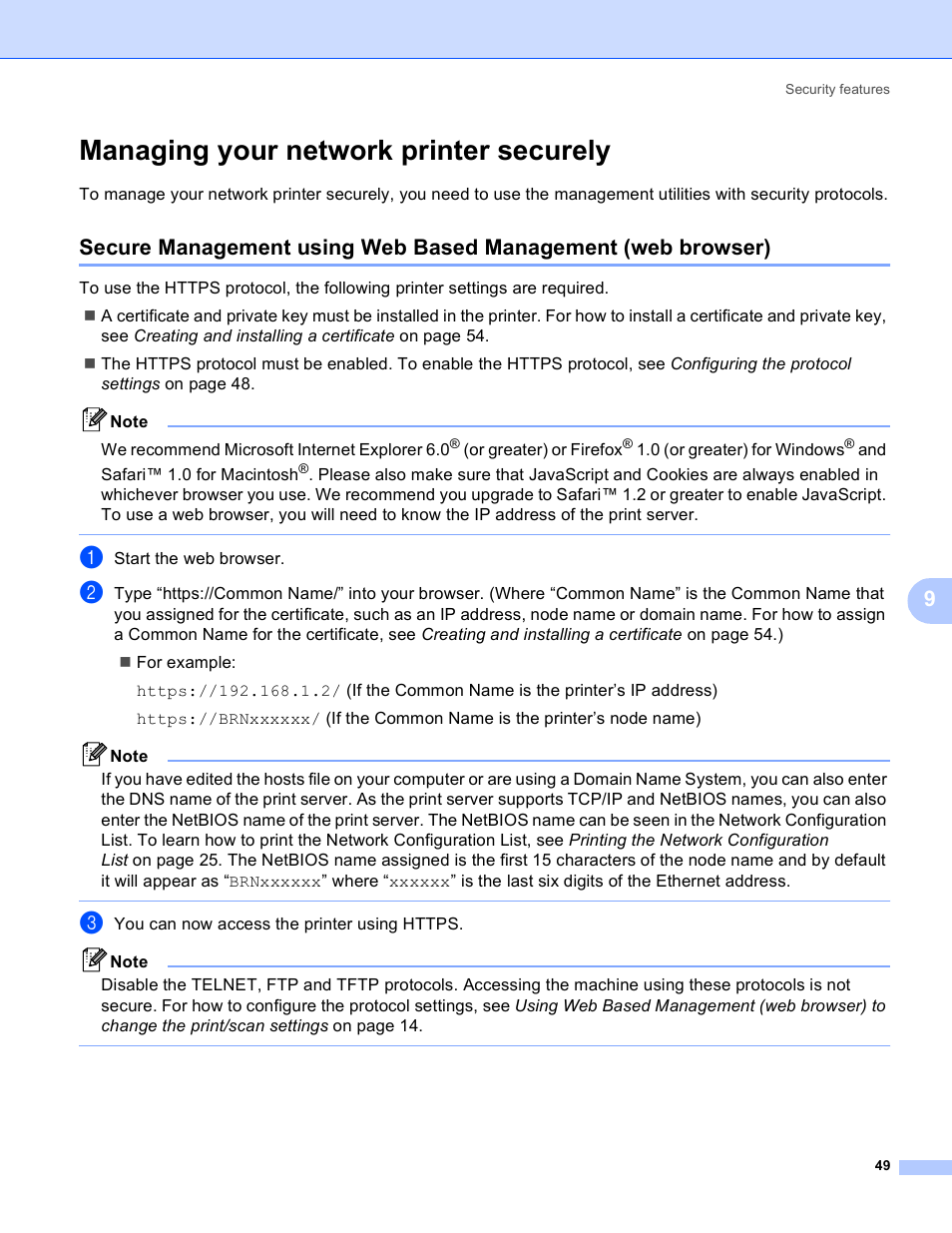 Managing your network printer securely | Brother MFC-9440CN User Manual | Page 57 / 103