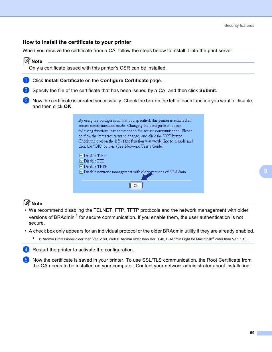 How to install the certificate to your printer | Brother MFC-9440CN User Manual | Page 77 / 103