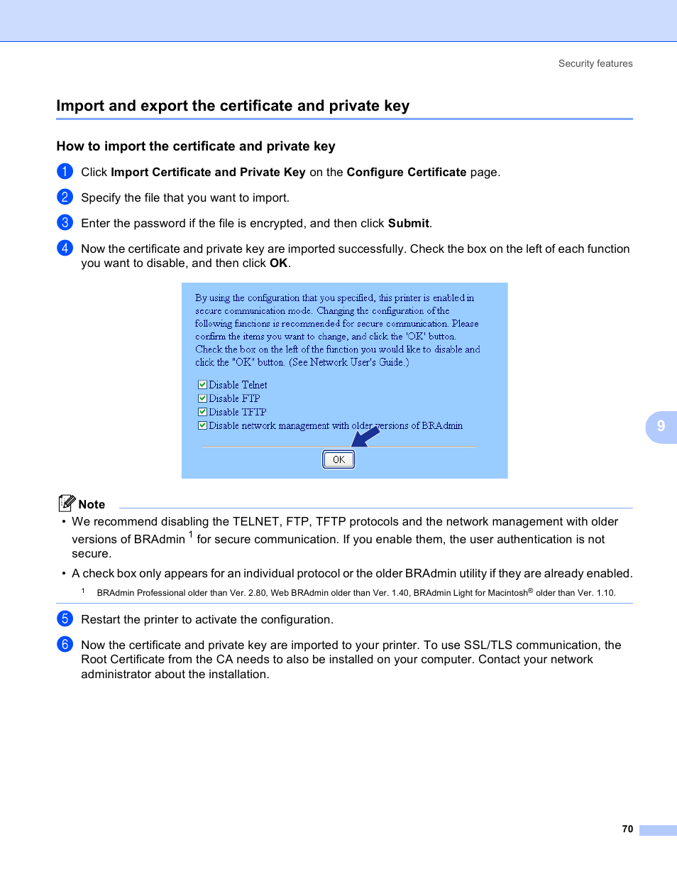 Import and export the certificate and private key, How to import the certificate and private key, Import and export the certificate and private | 9import and export the certificate and private key | Brother MFC-9440CN User Manual | Page 78 / 103