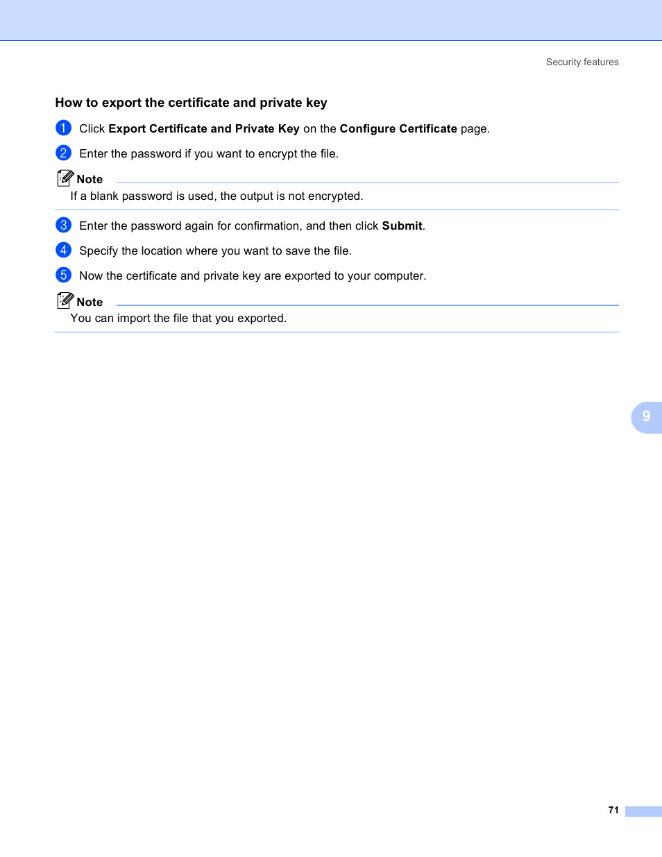 How to export the certificate and private key | Brother MFC-9440CN User Manual | Page 79 / 103