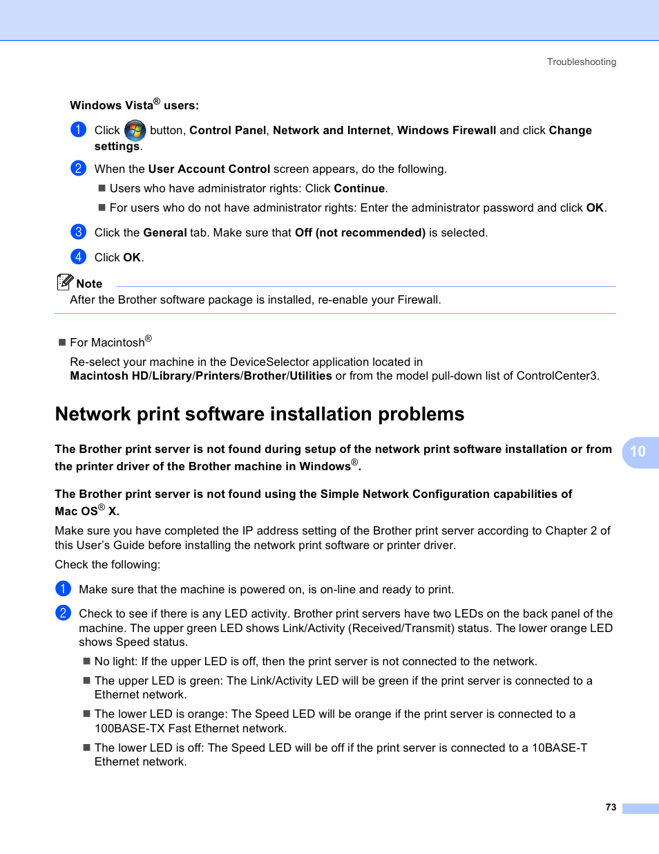 Network print software installation problems | Brother MFC-9440CN User Manual | Page 81 / 103