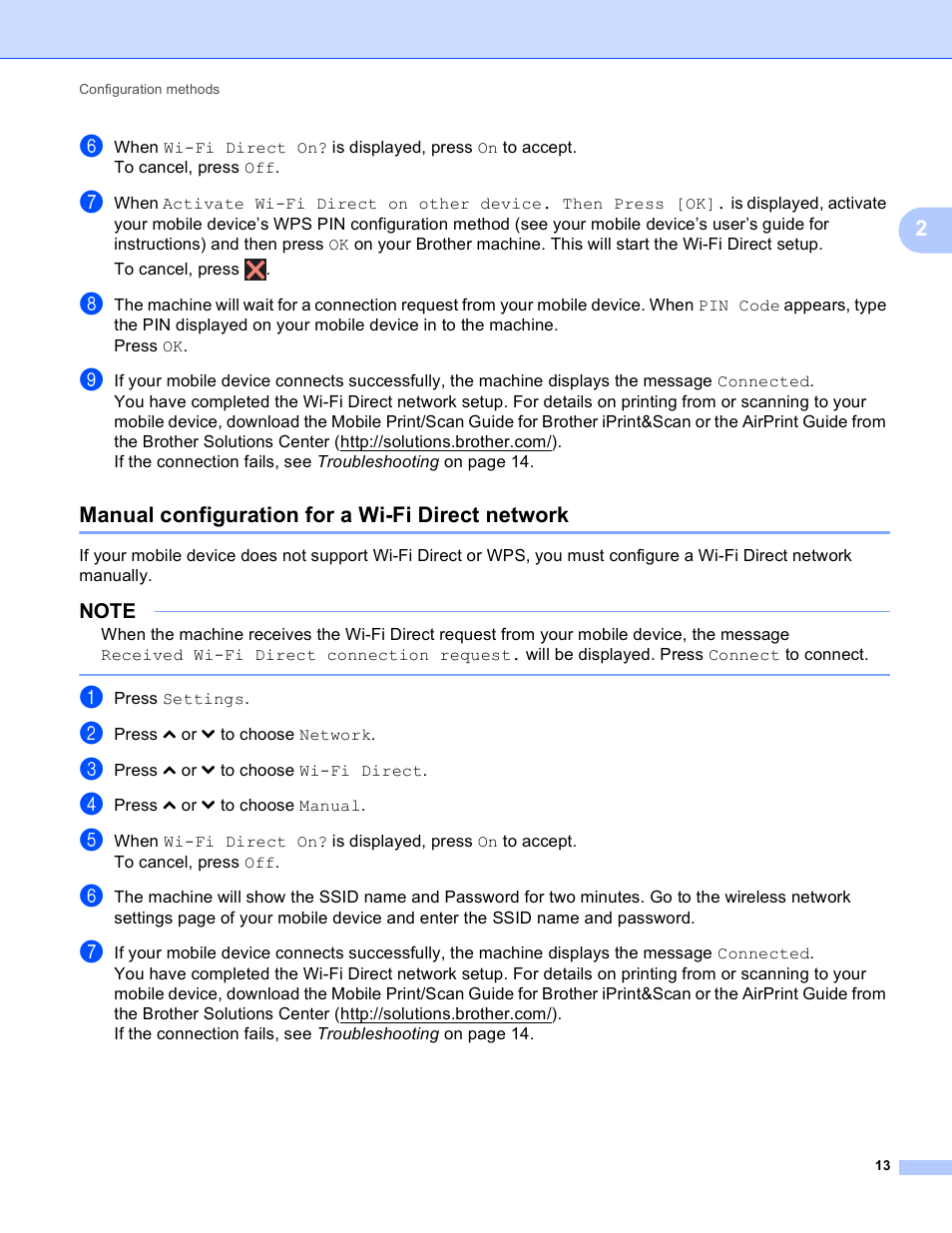 Manual configuration for a wi-fi direct network | Brother MFC-J4710DW User Manual | Page 16 / 22