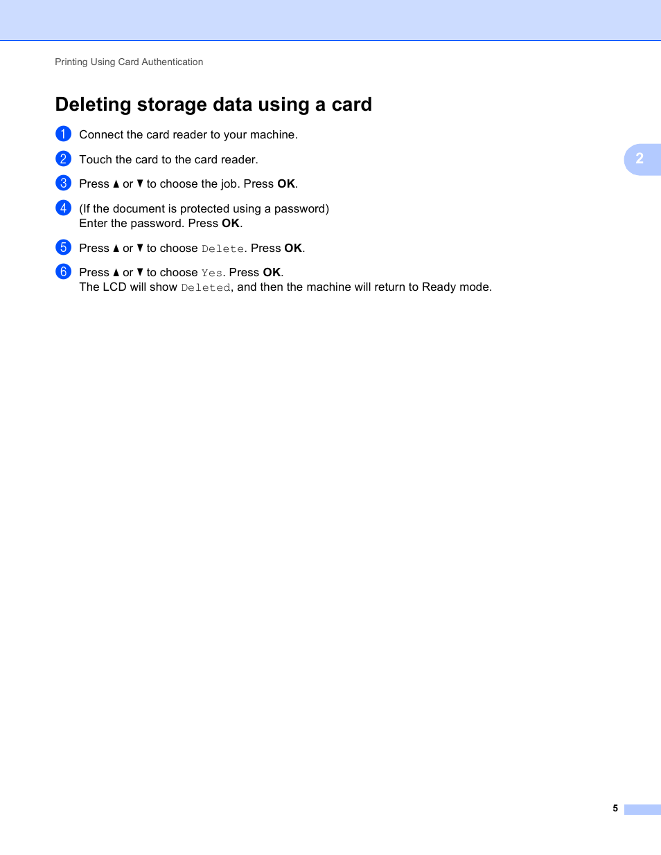 Deleting storage data using a card | Brother HL-S7000DN User Manual | Page 8 / 9