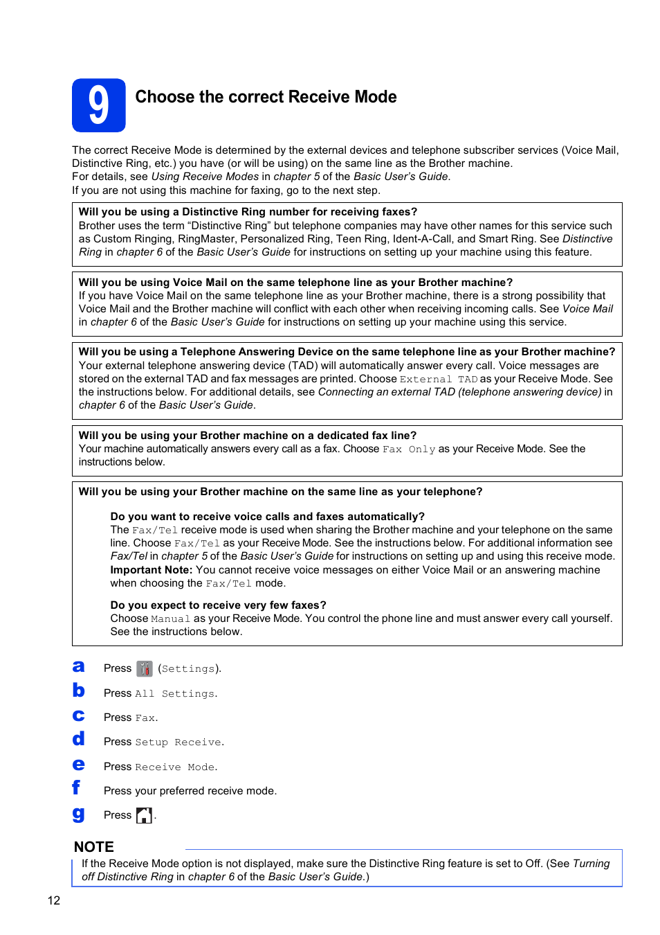 9 choose the correct receive mode, Choose the correct receive mode | Brother MFC-J6720DW User Manual | Page 12 / 46