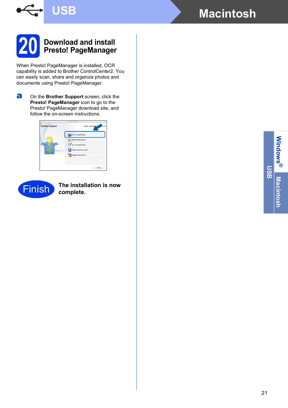 Macintosh usb, Finish | Brother MFC-J6720DW User Manual | Page 21 / 46