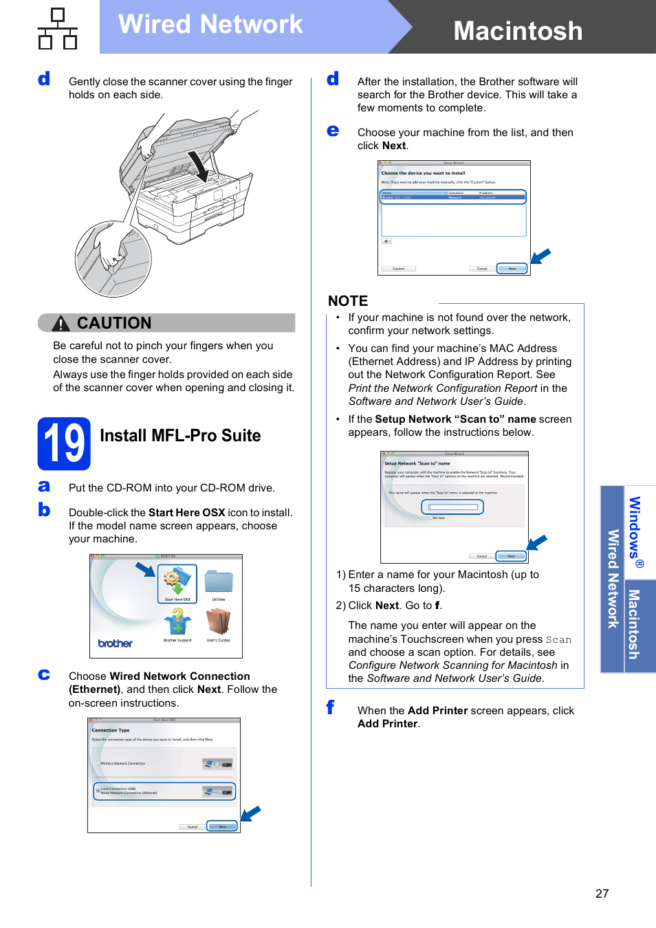 19 install mfl-pro suite, Macintosh wired network, Install mfl-pro suite | Brother MFC-J6720DW User Manual | Page 27 / 46