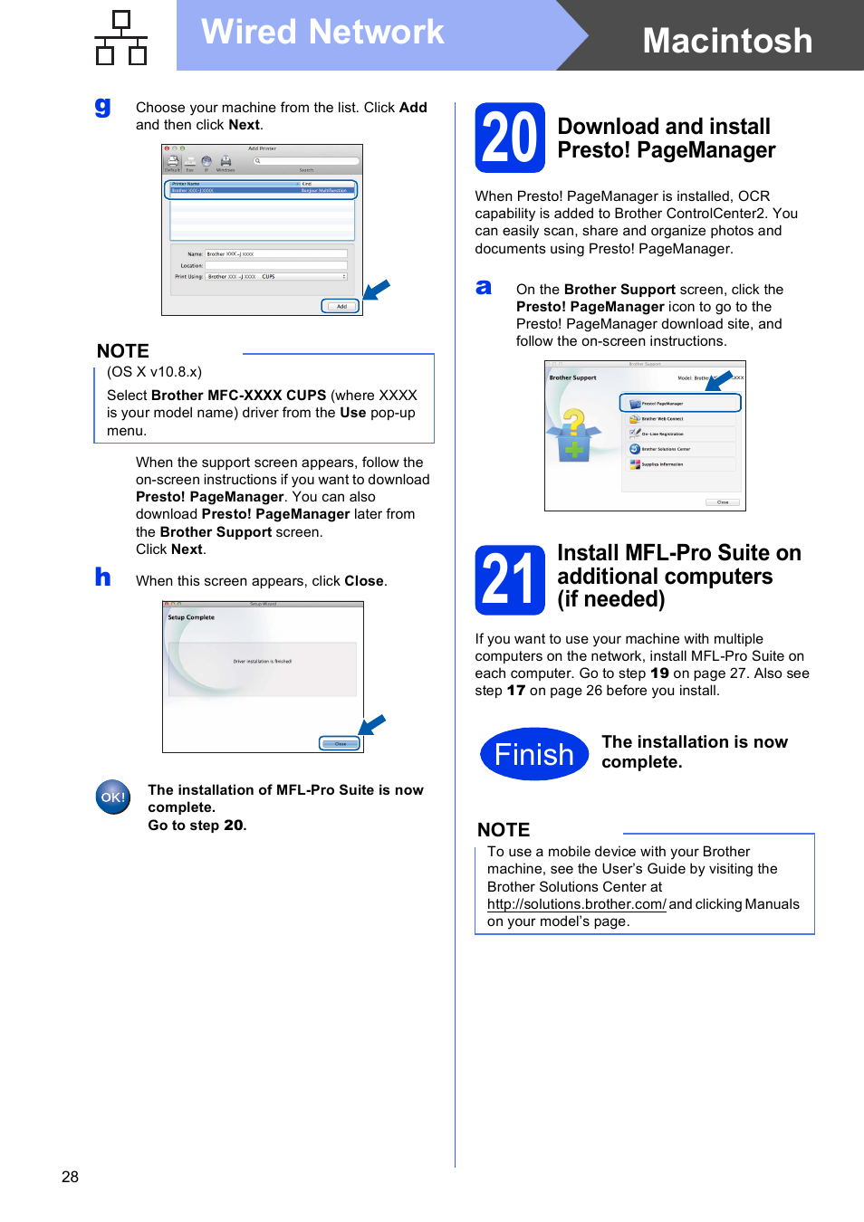 Macintosh wired network, Finish | Brother MFC-J6720DW User Manual | Page 28 / 46