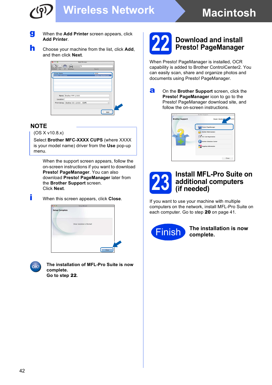 Macintosh wireless network, Finish | Brother MFC-J6720DW User Manual | Page 42 / 46