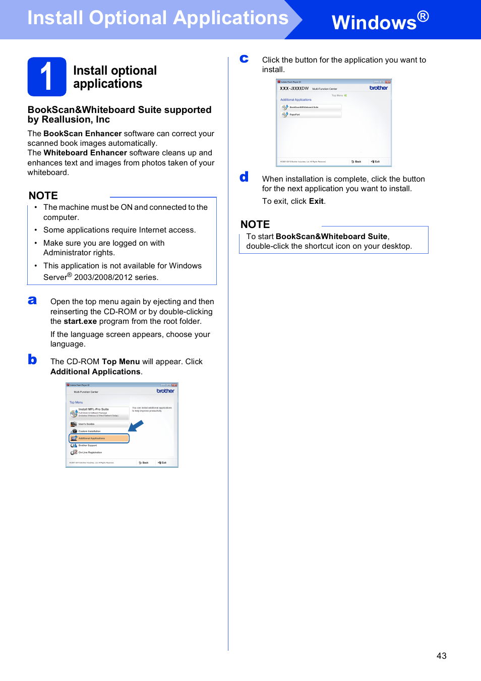 Install optional applications windows, 1 install optional applications, Windows | Install optional applications | Brother MFC-J6720DW User Manual | Page 43 / 46