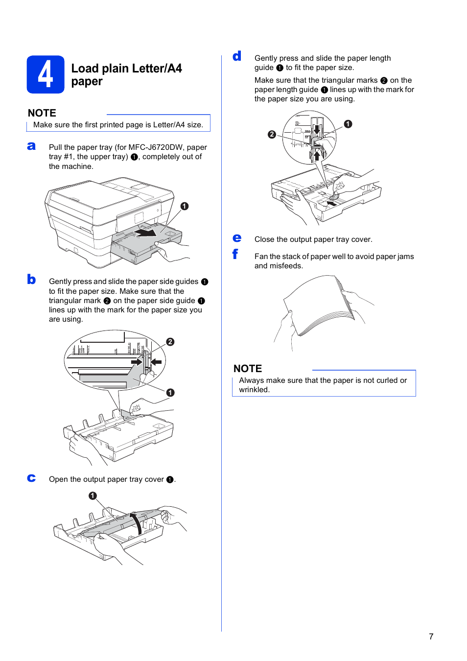 4 load plain letter/a4 paper, Load plain letter/a4 paper | Brother MFC-J6720DW User Manual | Page 7 / 46