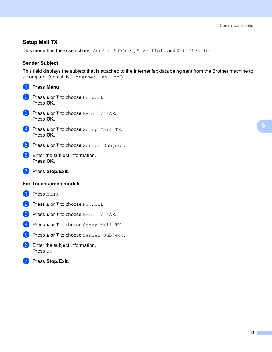 Setup mail tx | Brother MFC-5895CW User Manual | Page 128 / 209