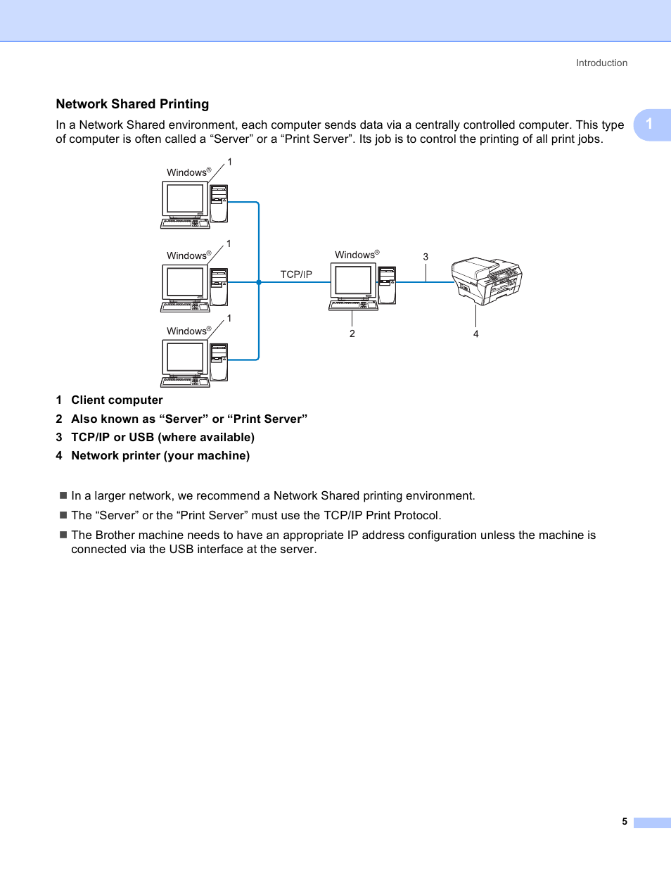 Network shared printing | Brother MFC-5895CW User Manual | Page 15 / 209