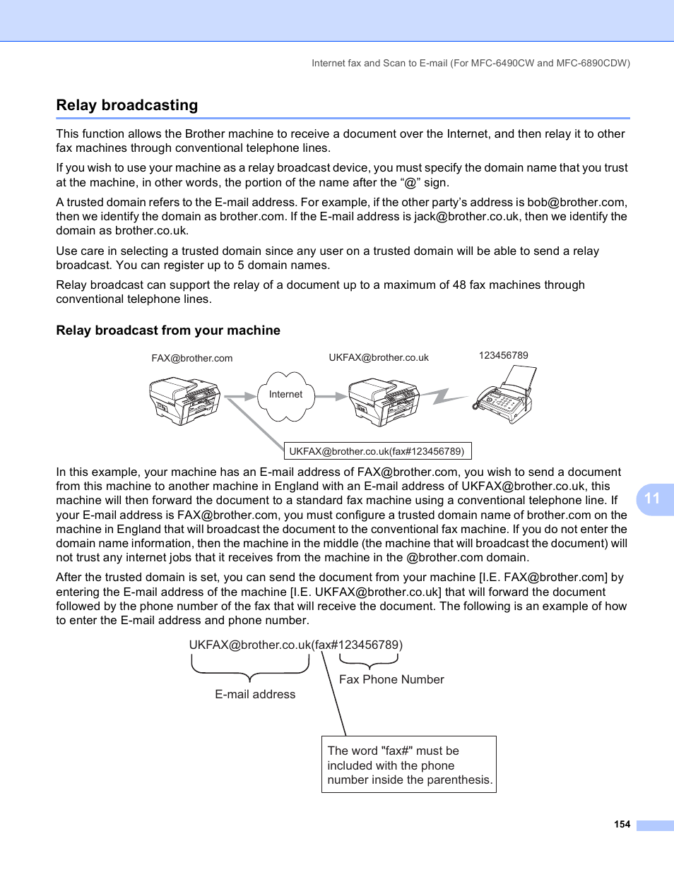 Relay broadcasting, Relay broadcast from your machine, 11 relay broadcasting | Brother MFC-5895CW User Manual | Page 164 / 209