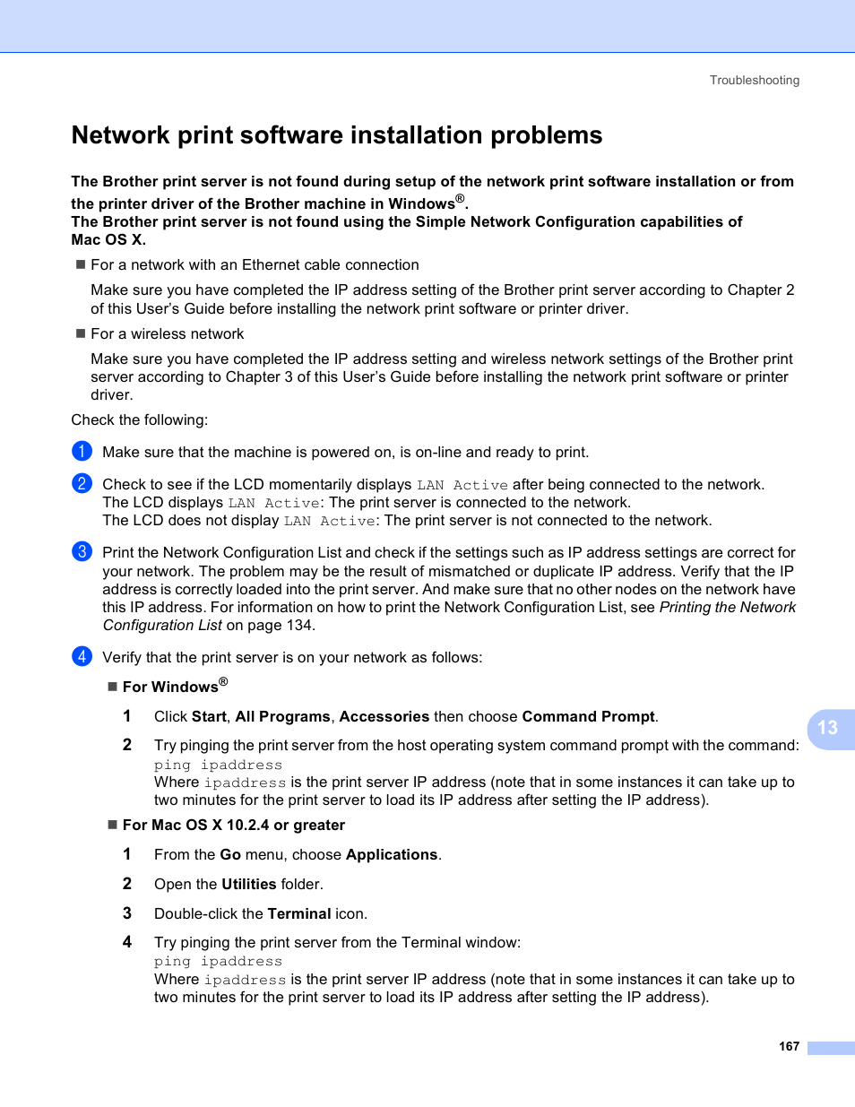 Network print software installation problems | Brother MFC-5895CW User Manual | Page 177 / 209