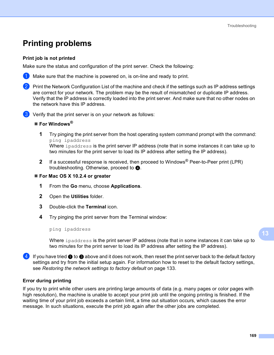 Printing problems | Brother MFC-5895CW User Manual | Page 179 / 209