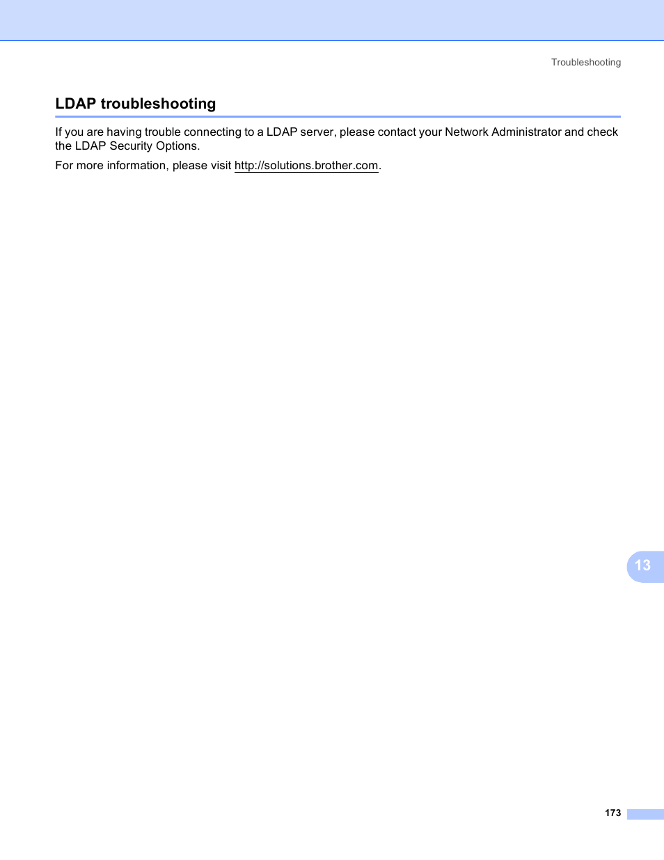 Ldap troubleshooting, 13 ldap troubleshooting | Brother MFC-5895CW User Manual | Page 183 / 209