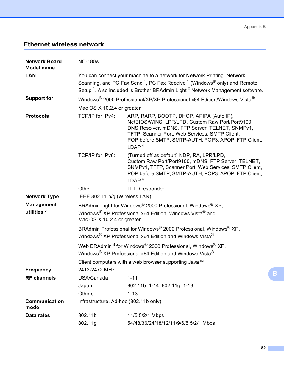Ethernet wireless network, Bethernet wireless network | Brother MFC-5895CW User Manual | Page 192 / 209