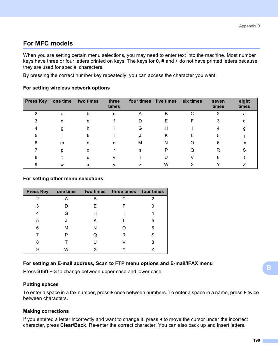 For mfc models, Bfor mfc models | Brother MFC-5895CW User Manual | Page 200 / 209