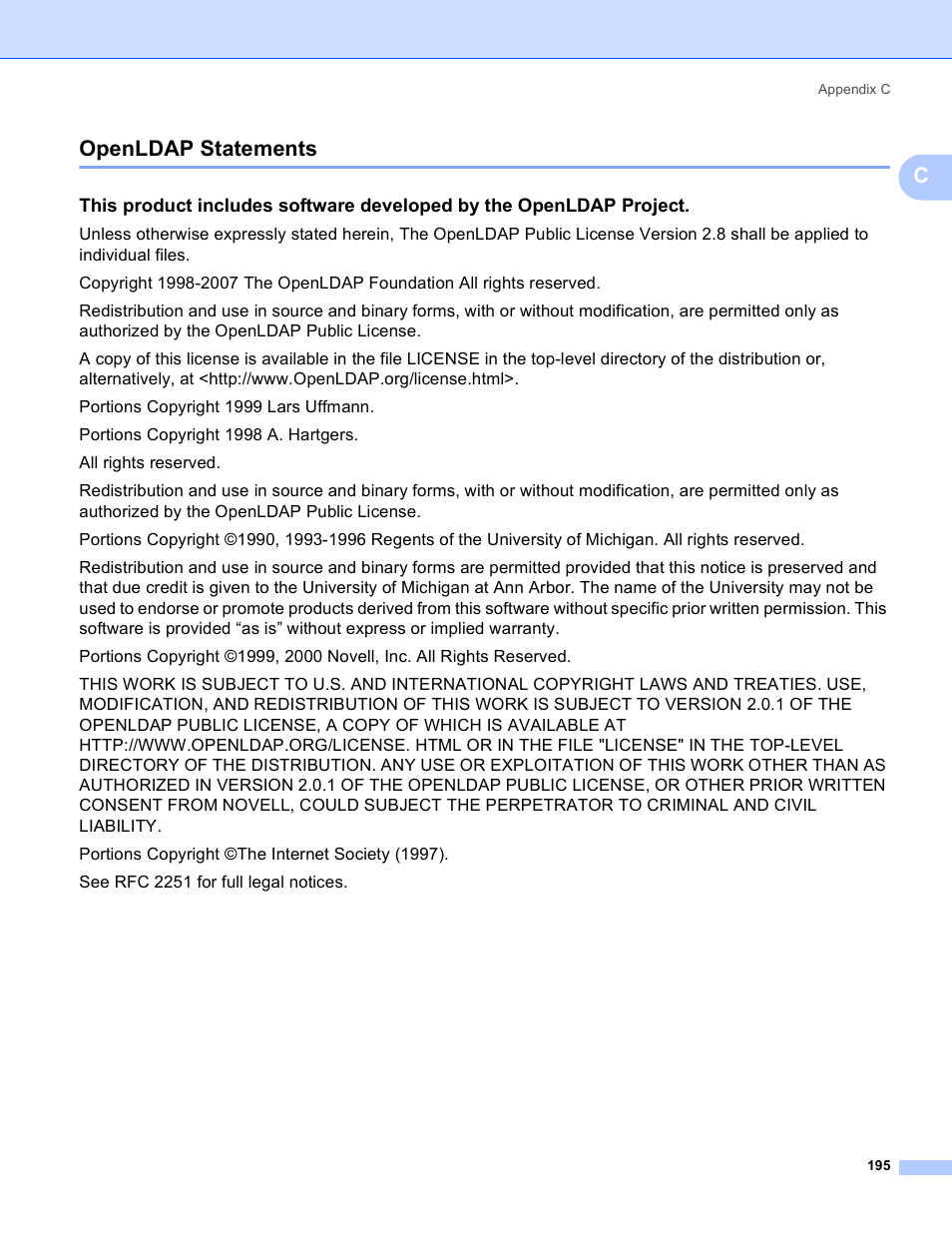 Openldap statements, Copenldap statements | Brother MFC-5895CW User Manual | Page 205 / 209