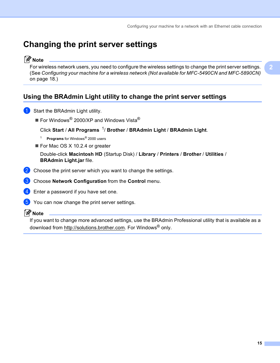 Changing the print server settings | Brother MFC-5895CW User Manual | Page 25 / 209