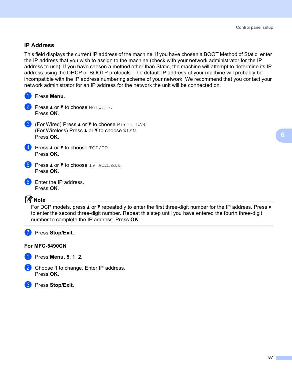 Ip address | Brother MFC-5895CW User Manual | Page 97 / 209