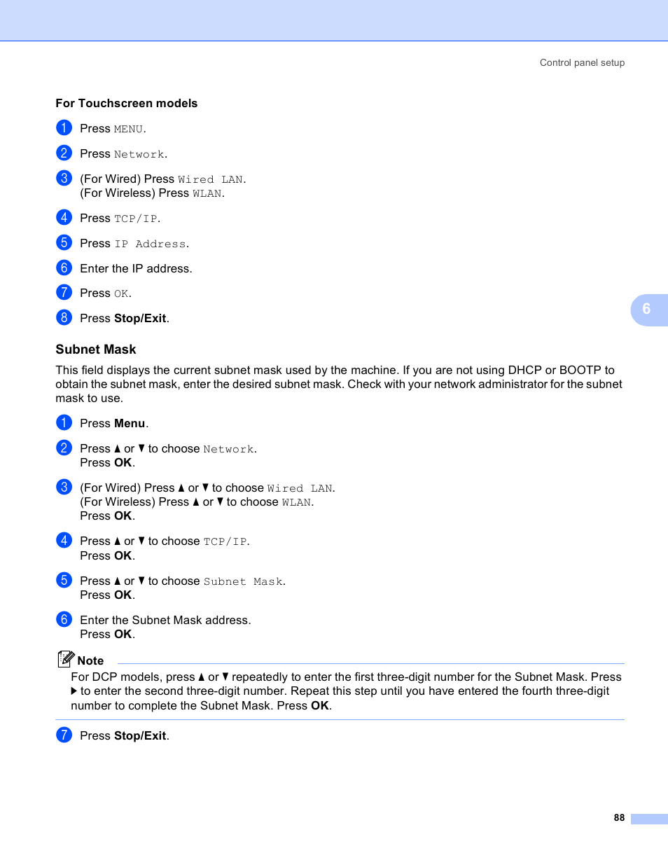 Subnet mask | Brother MFC-5895CW User Manual | Page 98 / 209