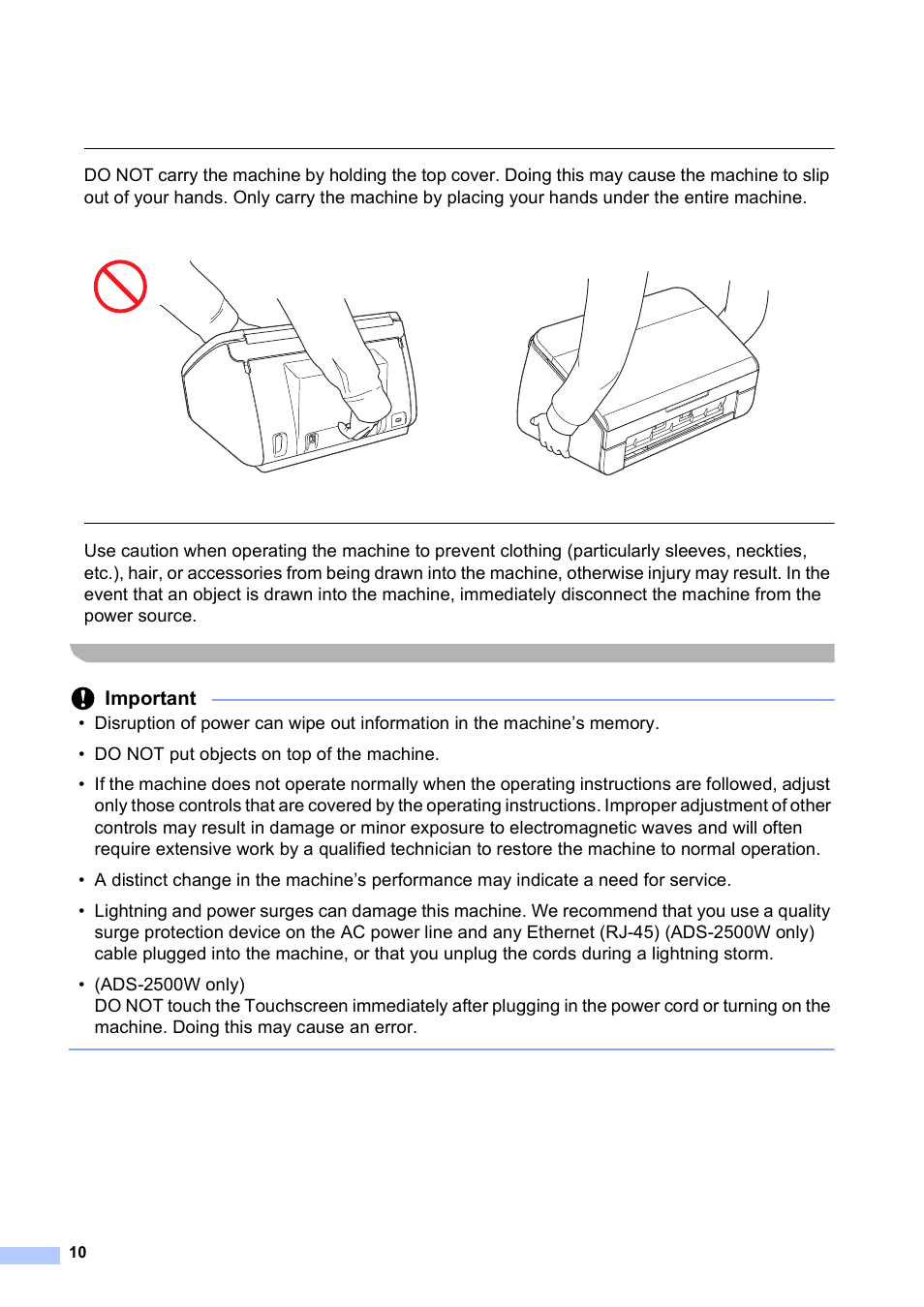 Important | Brother ADS-2500W User Manual | Page 10 / 19