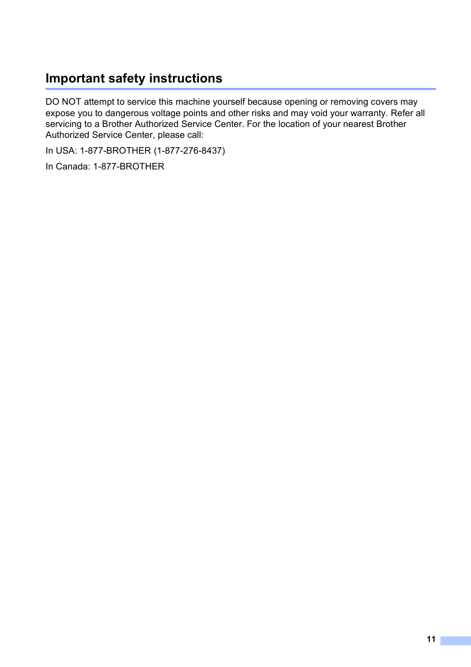 Important safety instructions | Brother ADS-2500W User Manual | Page 11 / 19