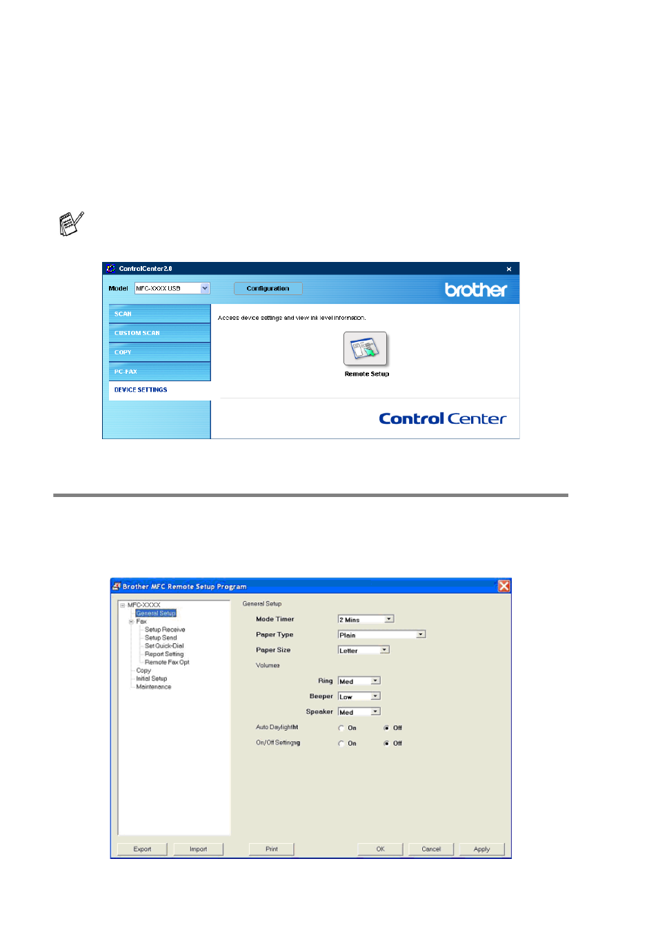 Remote setup, Device setting (for mfc-8440, mfc-8640d, Mfc-8840d and mfc-8840dn only) -21 | Remote setup -21 | Brother MFC-8640D User Manual | Page 93 / 179