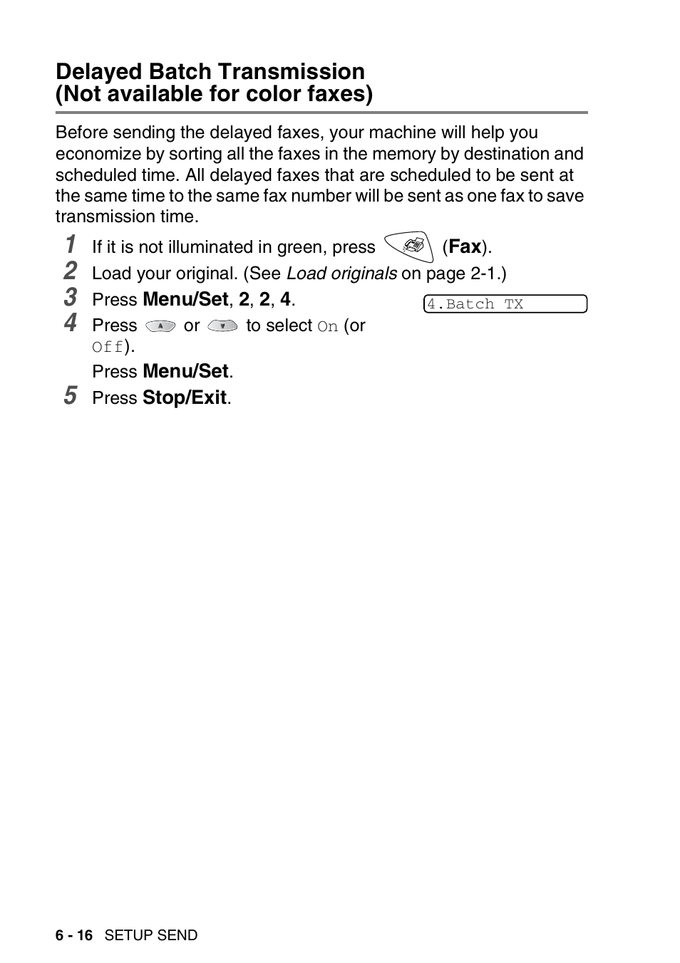 Delayed batch transmission, Not available for color faxes) -16 | Brother FAX 1920CN User Manual | Page 105 / 214