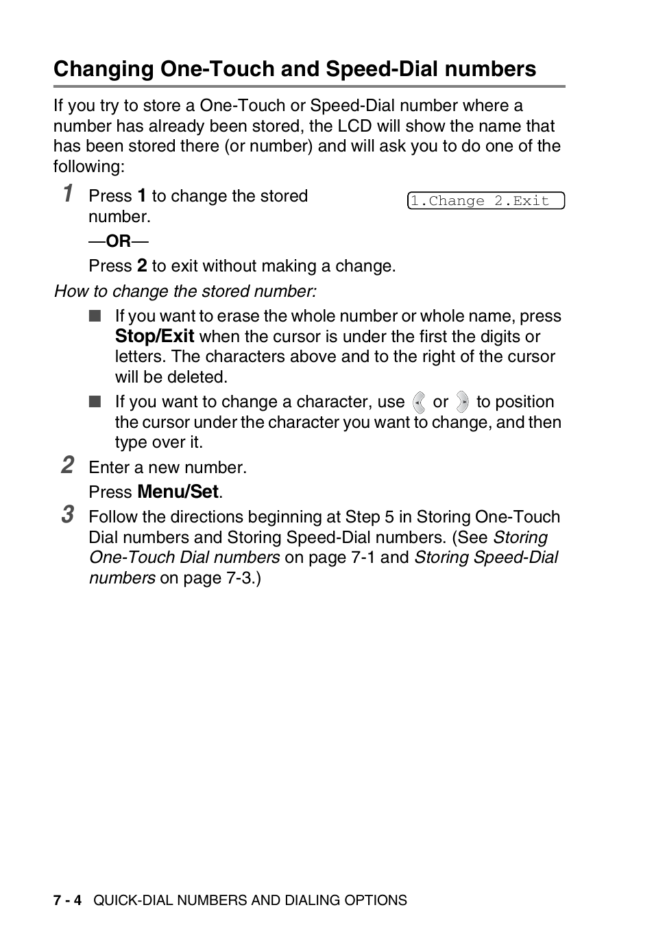 Changing one-touch and speed-dial numbers, Changing one-touch and speed-dial numbers -4 | Brother FAX 1920CN User Manual | Page 109 / 214