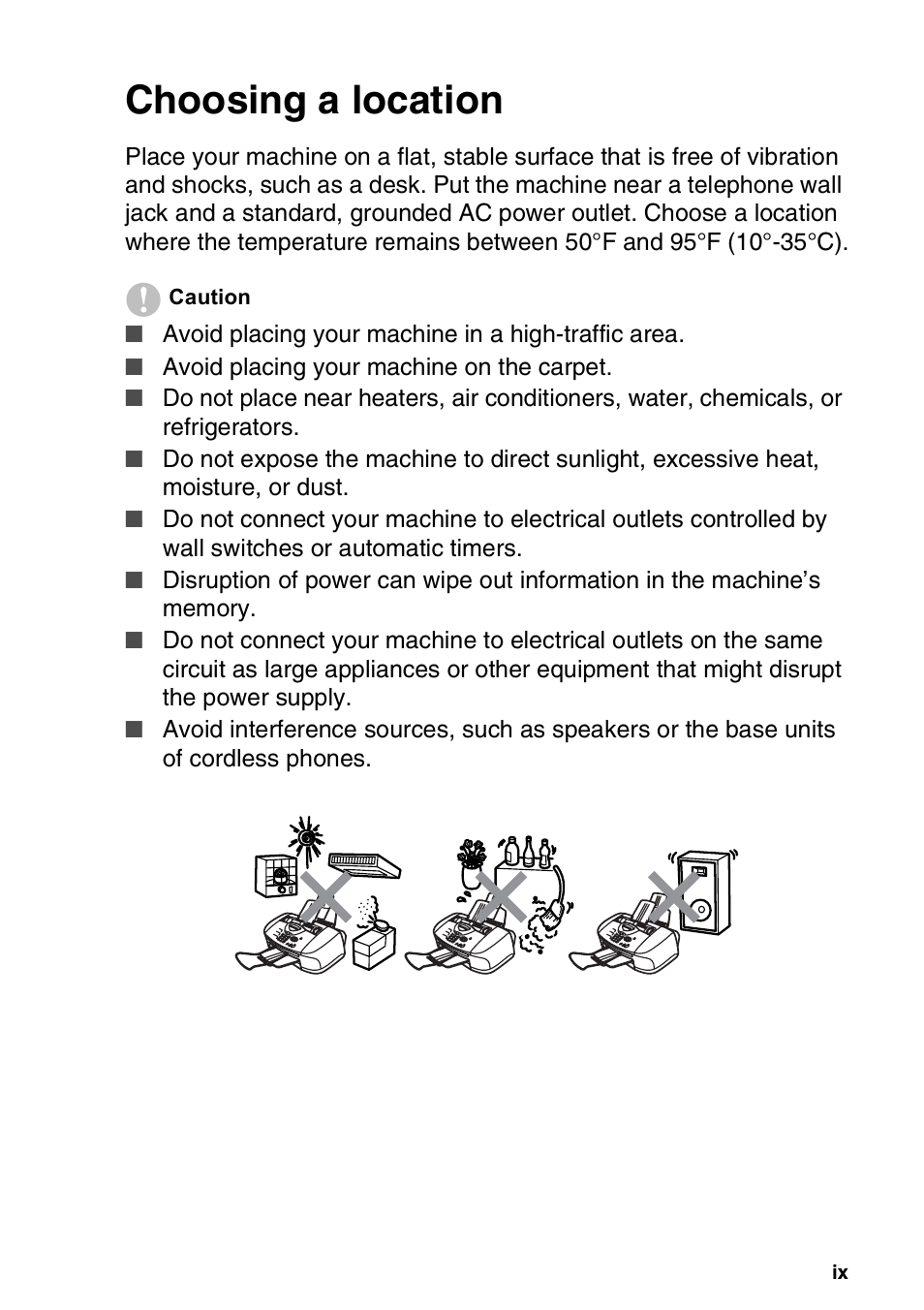 Choosing a location | Brother FAX 1920CN User Manual | Page 11 / 214