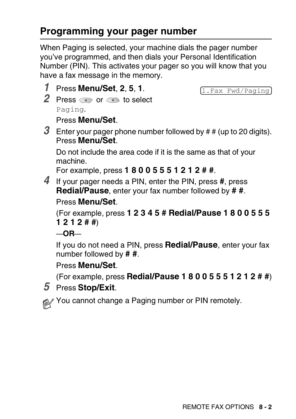 Programming your pager number | Brother FAX 1920CN User Manual | Page 116 / 214