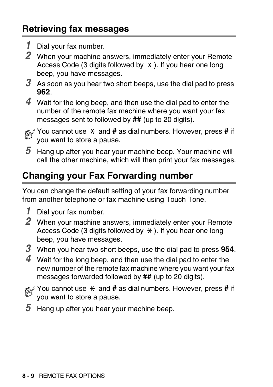 Retrieving fax messages, Changing your fax forwarding number | Brother FAX 1920CN User Manual | Page 123 / 214