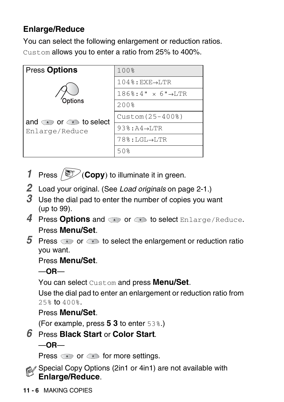 Enlarge/reduce, Enlarge/reduce -6 | Brother FAX 1920CN User Manual | Page 139 / 214