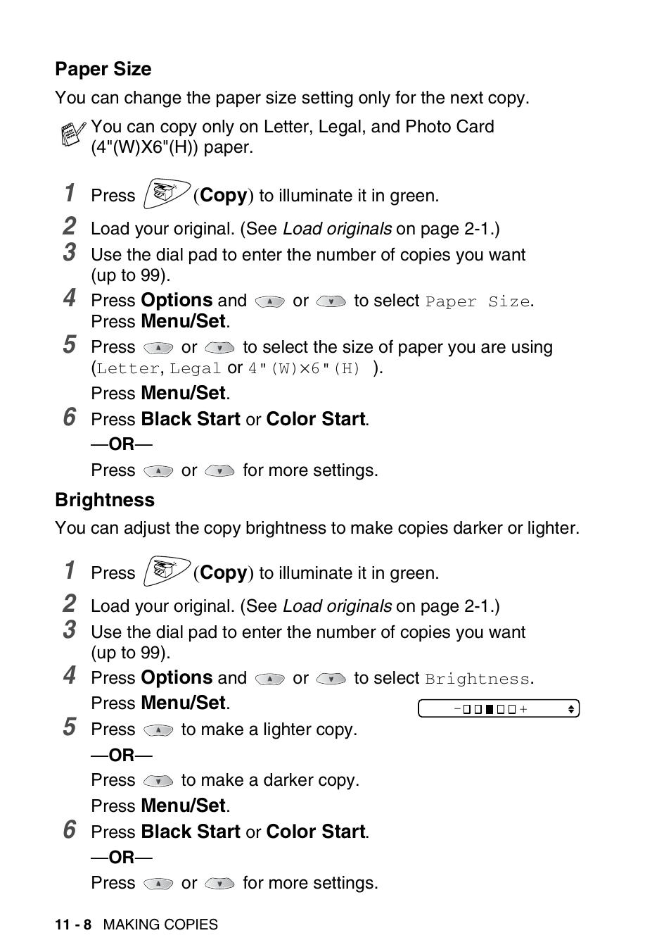 Paper size, Brightness, Paper size -8 brightness -8 | Brother FAX 1920CN User Manual | Page 141 / 214