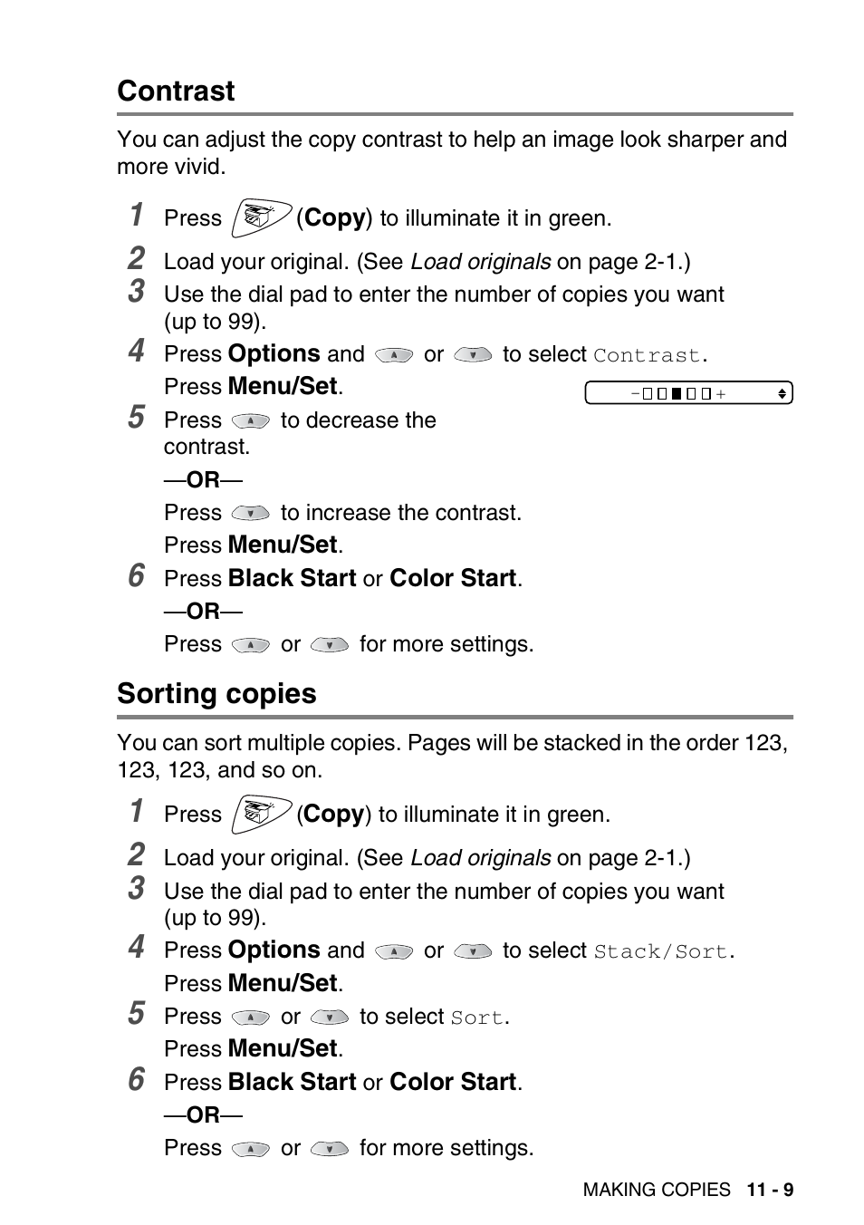 Contrast, Sorting copies, Contrast -9 sorting copies -9 | Brother FAX 1920CN User Manual | Page 142 / 214