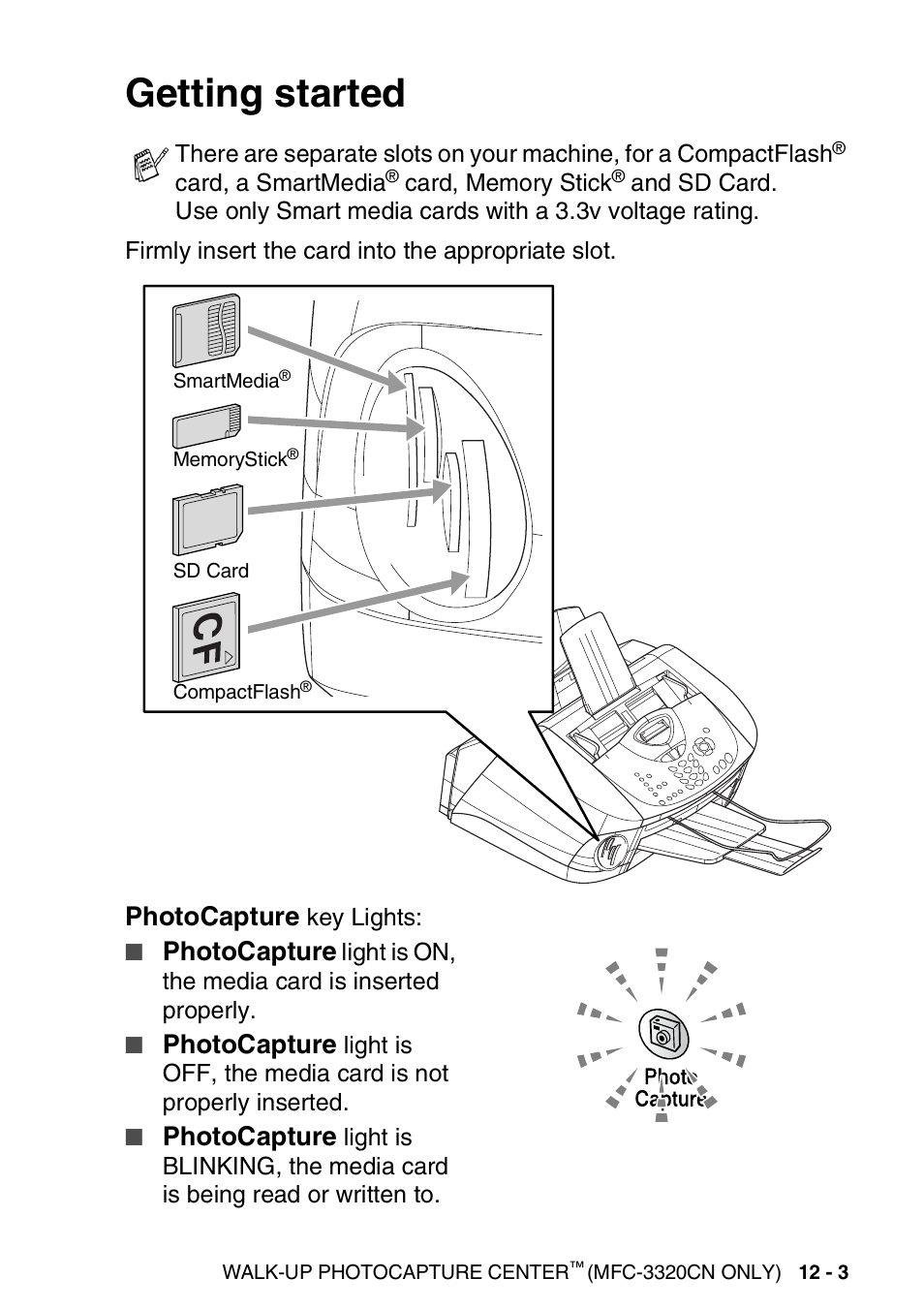 Getting started, Getting started -3, Photocapture | Brother FAX 1920CN User Manual | Page 150 / 214