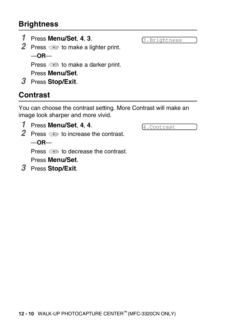 Brightness, Contrast, Brightness -10 contrast -10 | Brother FAX 1920CN User Manual | Page 157 / 214