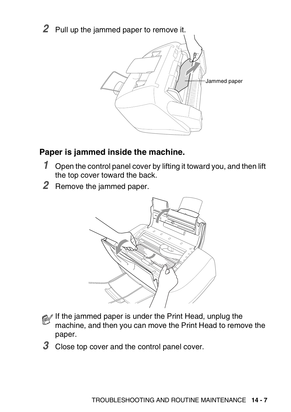 Paper is jammed inside the machine, Paper is jammed inside the machine -7 | Brother FAX 1920CN User Manual | Page 174 / 214