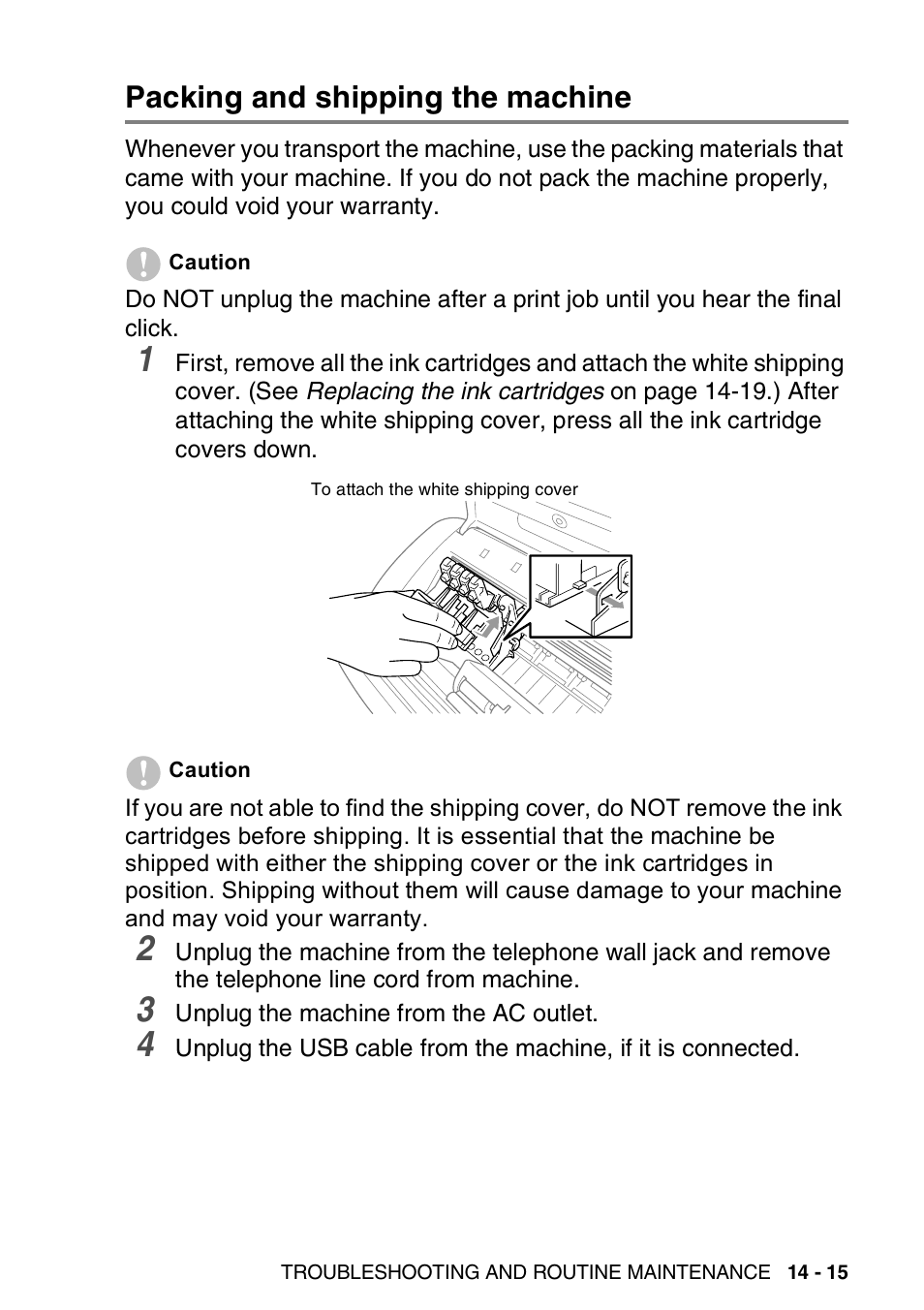 Packing and shipping the machine, Packing and shipping the machine -15 | Brother FAX 1920CN User Manual | Page 182 / 214