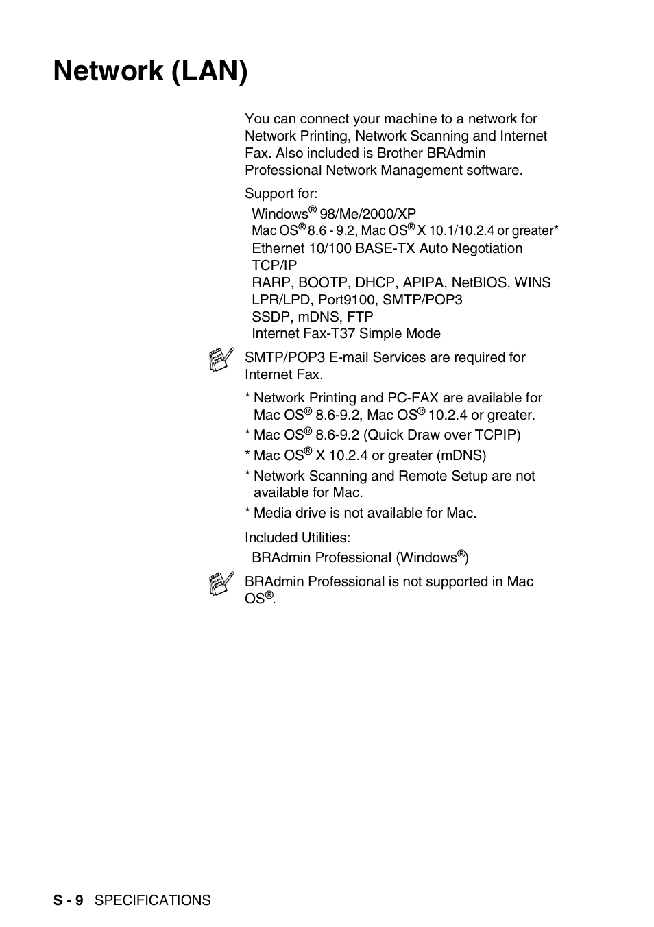 Network (lan) | Brother FAX 1920CN User Manual | Page 203 / 214