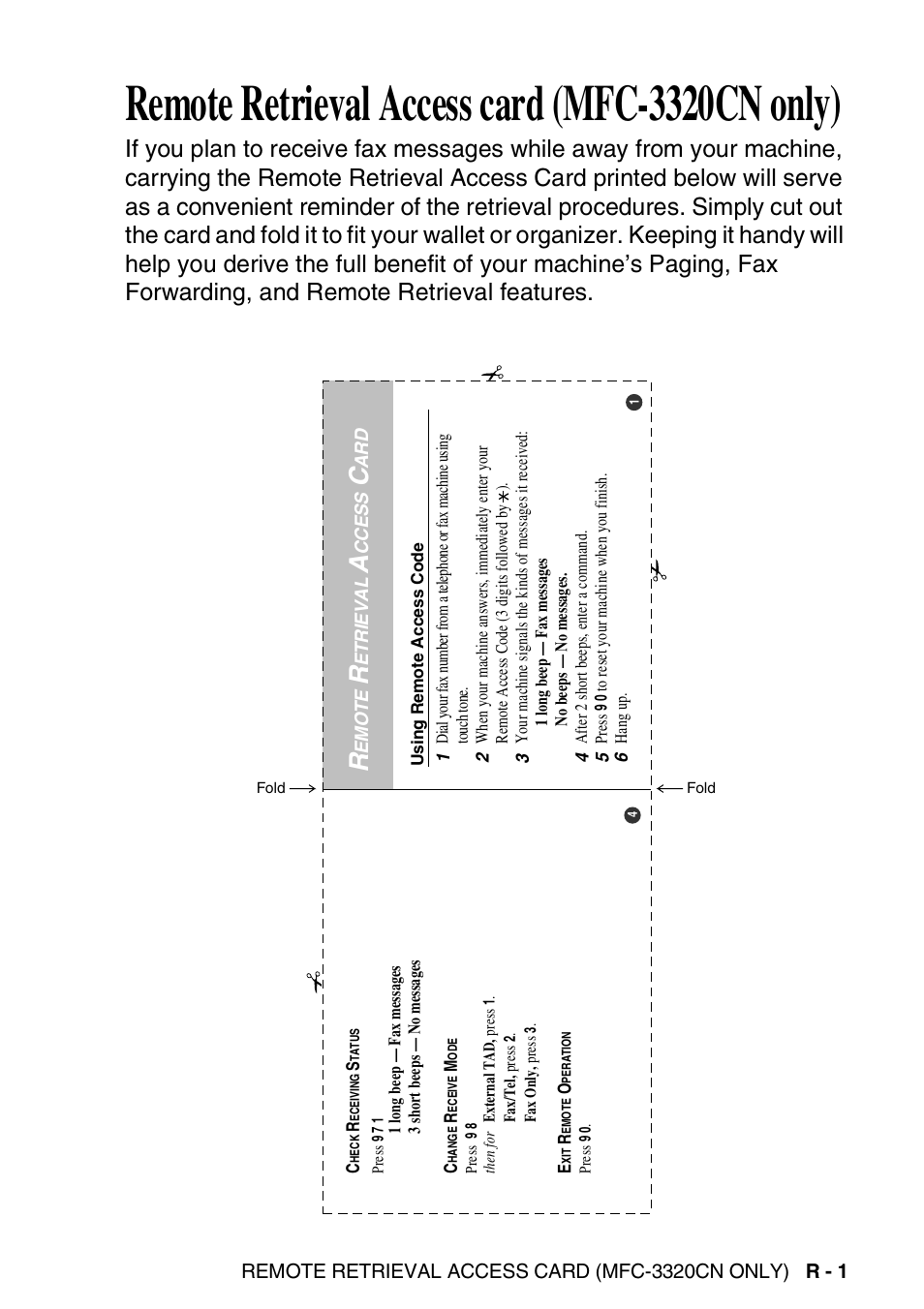 Remote retrieval access card (mfc-3320cn only) | Brother FAX 1920CN User Manual | Page 209 / 214