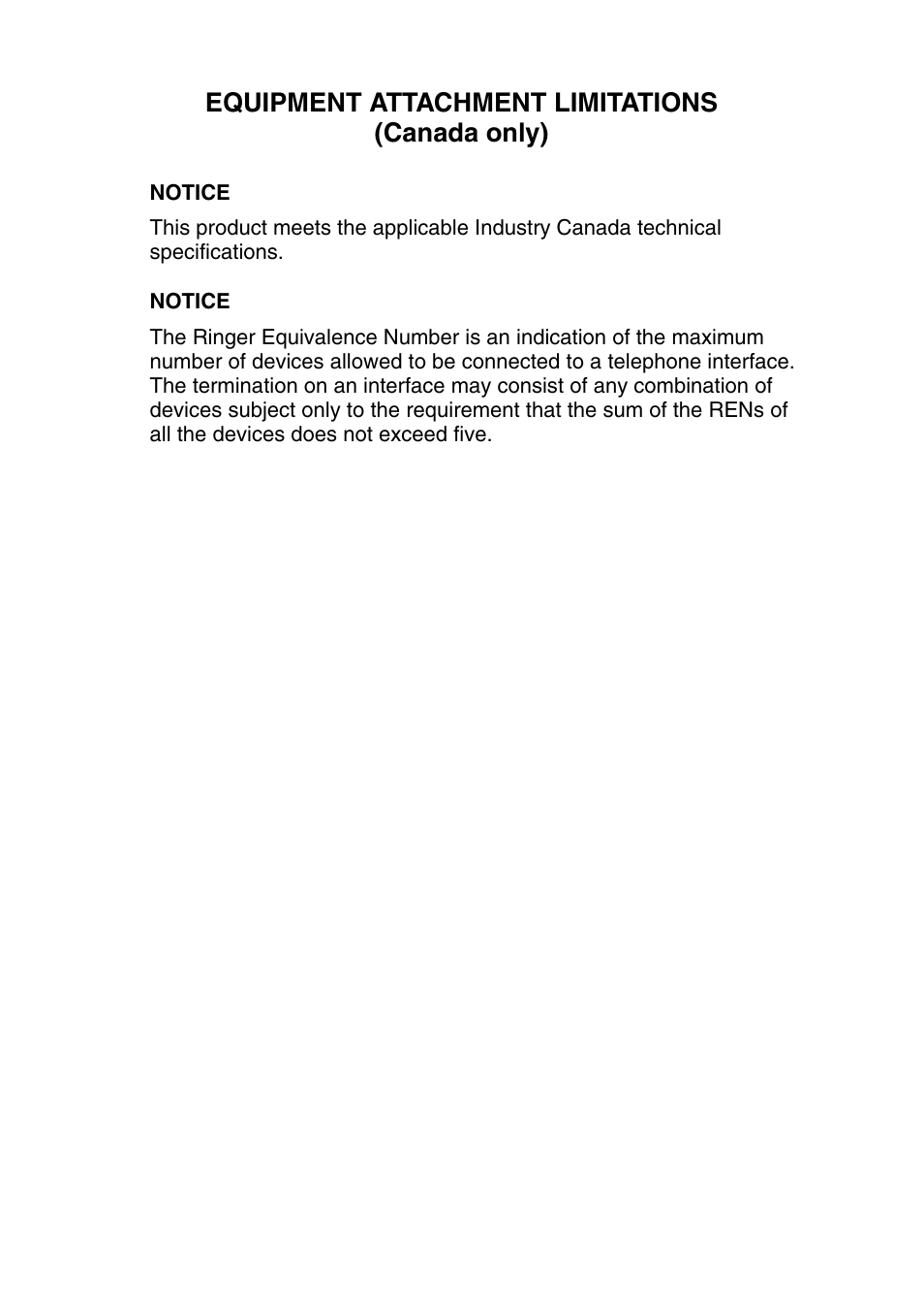 Equipment attachment limitations (canada only) | Brother FAX 1920CN User Manual | Page 213 / 214