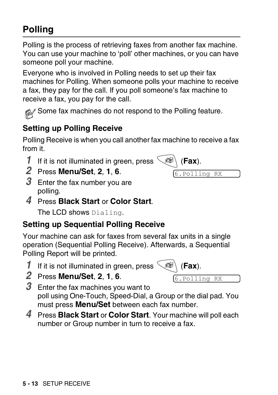 Polling, Setting up polling receive, Setting up sequential polling receive | Polling -13 | Brother FAX 1920CN User Manual | Page 83 / 214