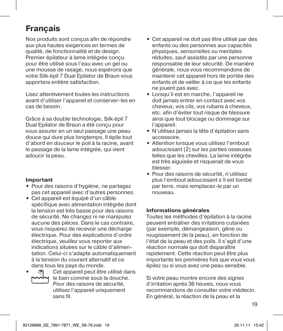 Français | Braun 7771 Silk-épil 7 Dual Epilator Legs User Manual | Page 19 / 74