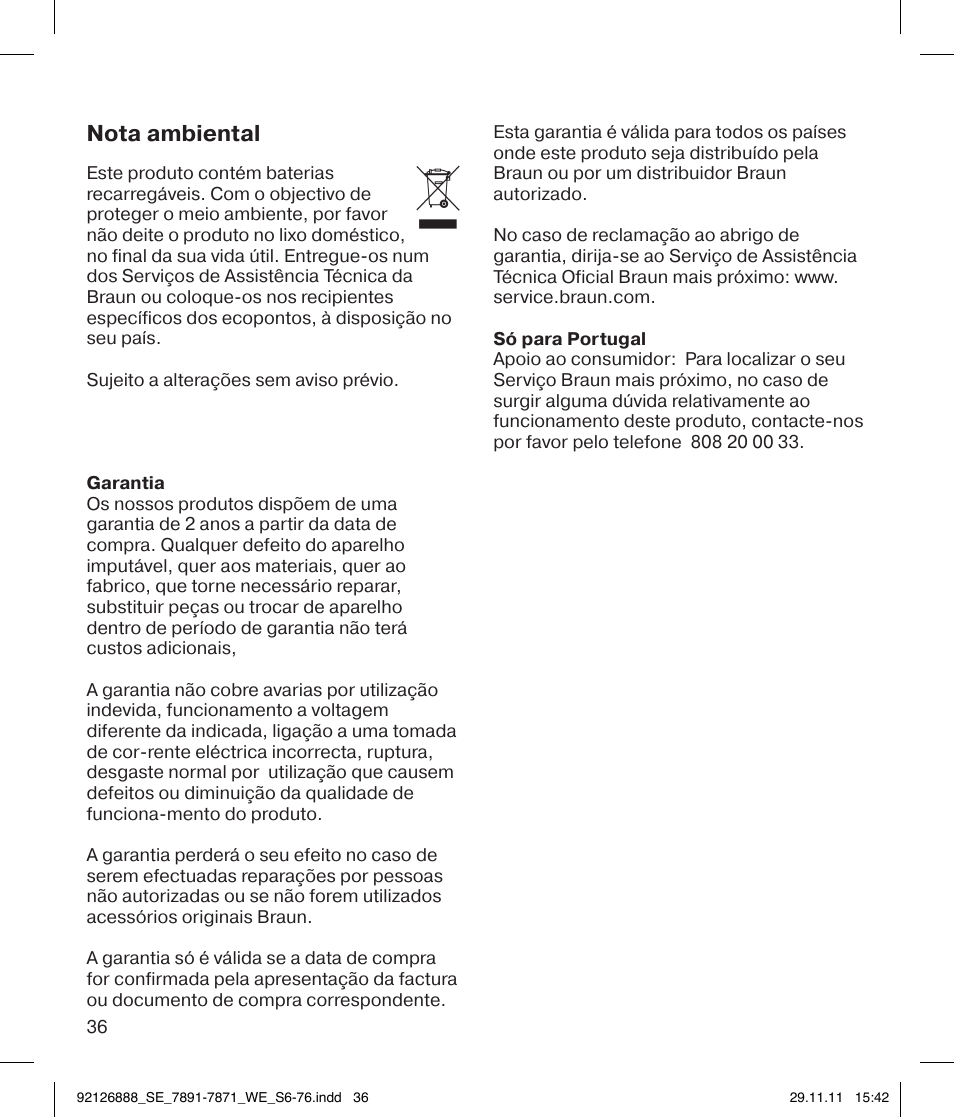 Nota ambiental | Braun 7771 Silk-épil 7 Dual Epilator Legs User Manual | Page 36 / 74