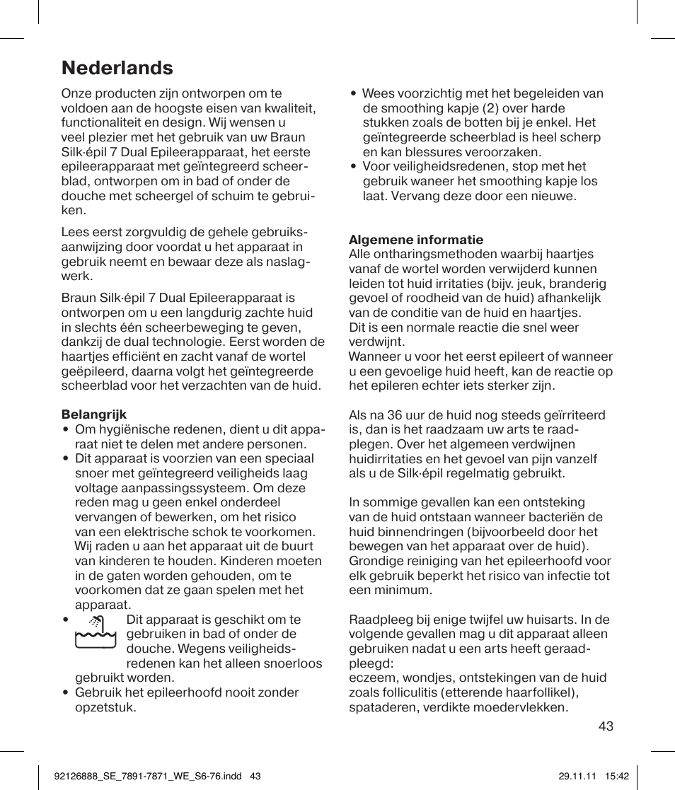 Nederlands | Braun 7771 Silk-épil 7 Dual Epilator Legs User Manual | Page 43 / 74