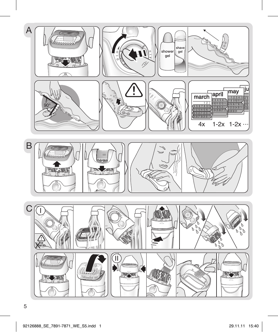 92126888_se_7891-7871_we_s5, Ab c, 2x 1-2x 4x | Shave gel, April, March | Braun 7771 Silk-épil 7 Dual Epilator Legs User Manual | Page 5 / 74